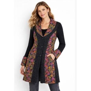 Moda Lucido Embroidered Wool Blend Long Cardigan Coat Size Medium